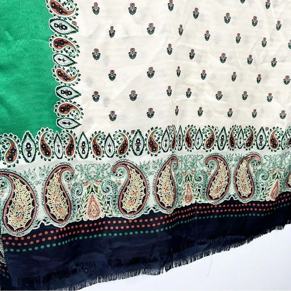 NWT Talbots Paisley Print Scarf Fringed Edge Wide Scarf